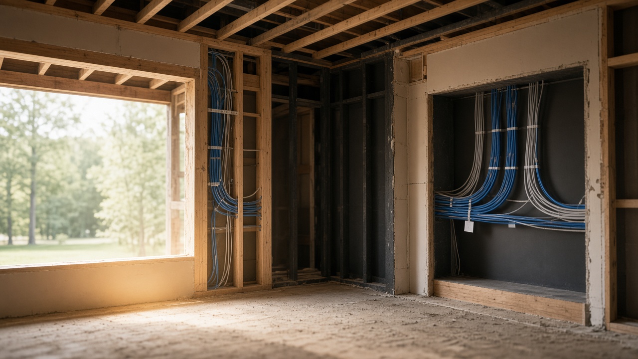 Structured cabling and low-voltage pre-wiring in a Northern Virginia custom home under construction